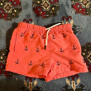 Anchor Print Kids Swim Trunks - Red